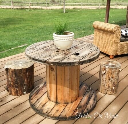 Turning an old cable spool into a display table for our storefront 