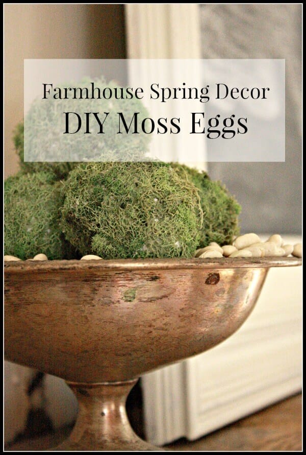 Farmhouse Spring Decor- DIY Moss Eggs. They are so easy and will add some great spring decor to your home. | Twelveonmain.com