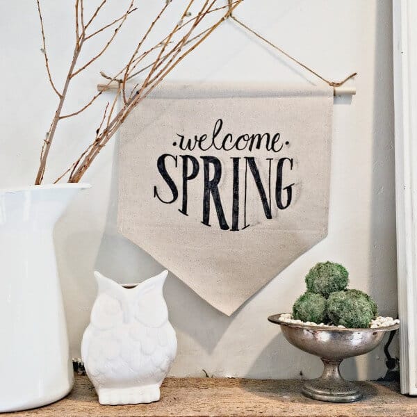 Make this easy dropcloth fabric sign for spring! You will want to make one for every occasion. | Twelveonmain.com