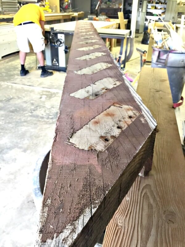 Can you believe that this old beam turned into amazing butcher block countertops? Check out the full tutorial here!