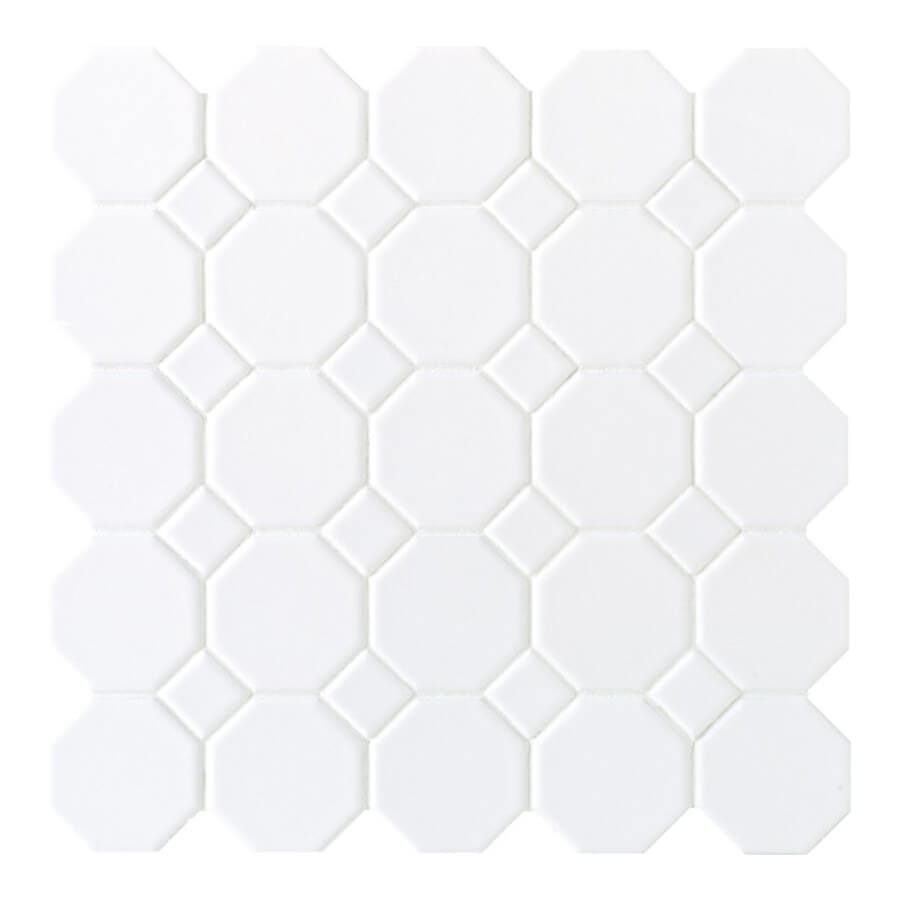 Farmhouse laundry room essentials. This white octagonal tile from Lowes is so amazing.
