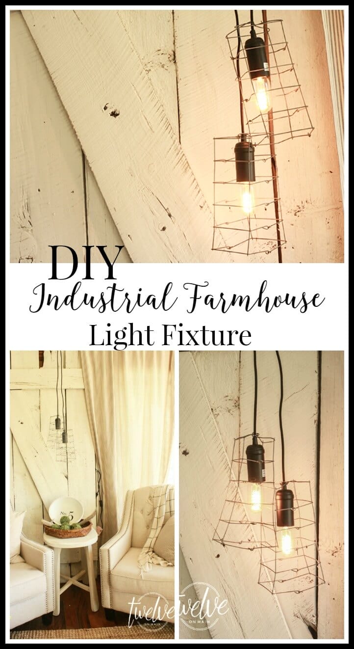 What happens when you marry farmhouse style with industrial style goodness? This DIY Industrial Farmhouse Light fixture is so great! | Twelveonmain.com