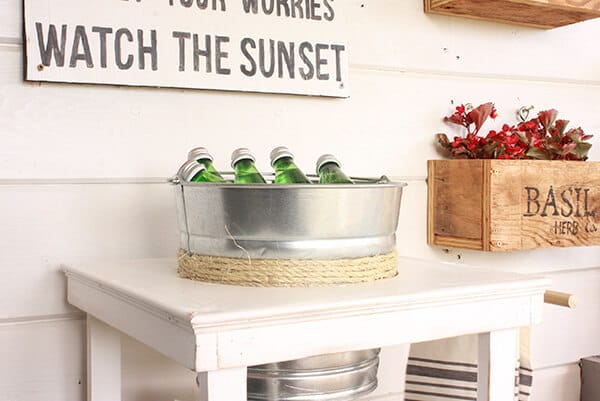 This farmhouse style beverage station is so great!