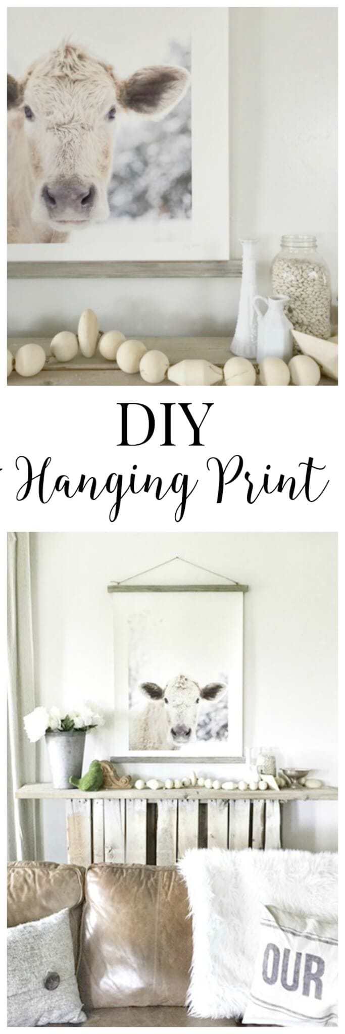 This DIY hanging print with a barnwood finish is so great. This print is so beautiful.