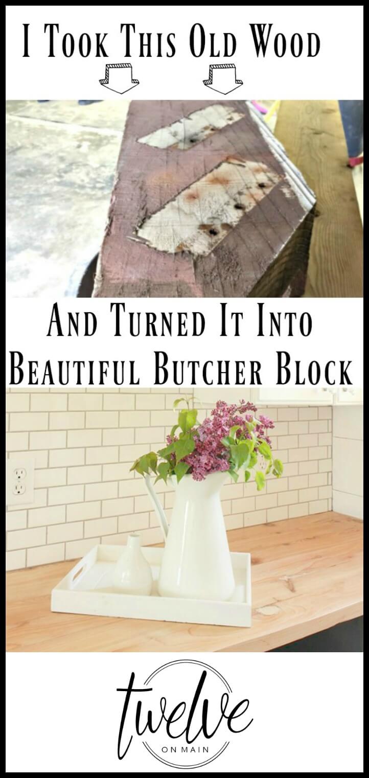 Can you believe that this old wood beam was transformed into the most amazing butcher block counter tops? MUST SEE!