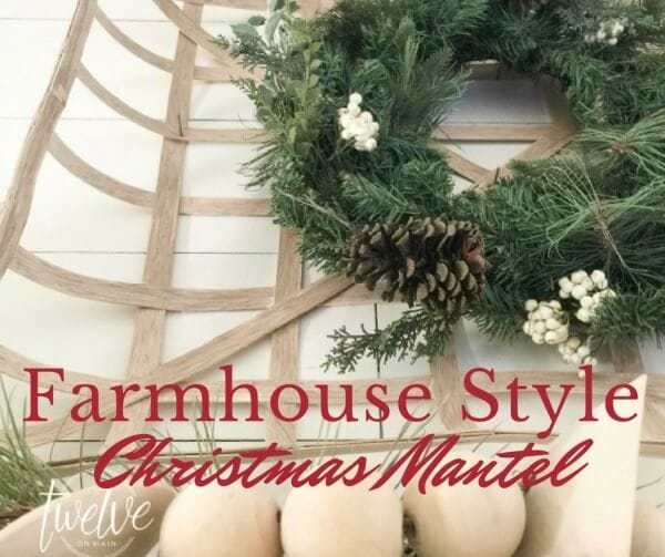 I love this farmhouse style Christmas mantel That driftwood reindeer is so perfect and those drop cloth stockings are amazing!
