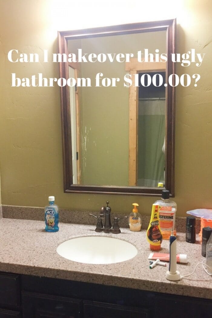 This ugly bathroom is getting an amazing makeover into a boys farmhouse bathroom for under $100 dollars. Can it be done!?! 