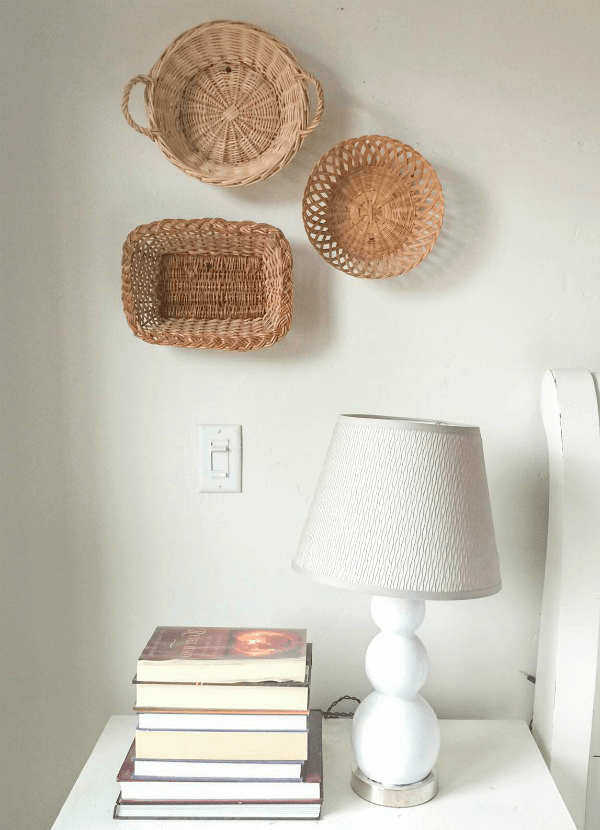 Create farmhouse style with thrift store basket wall decor