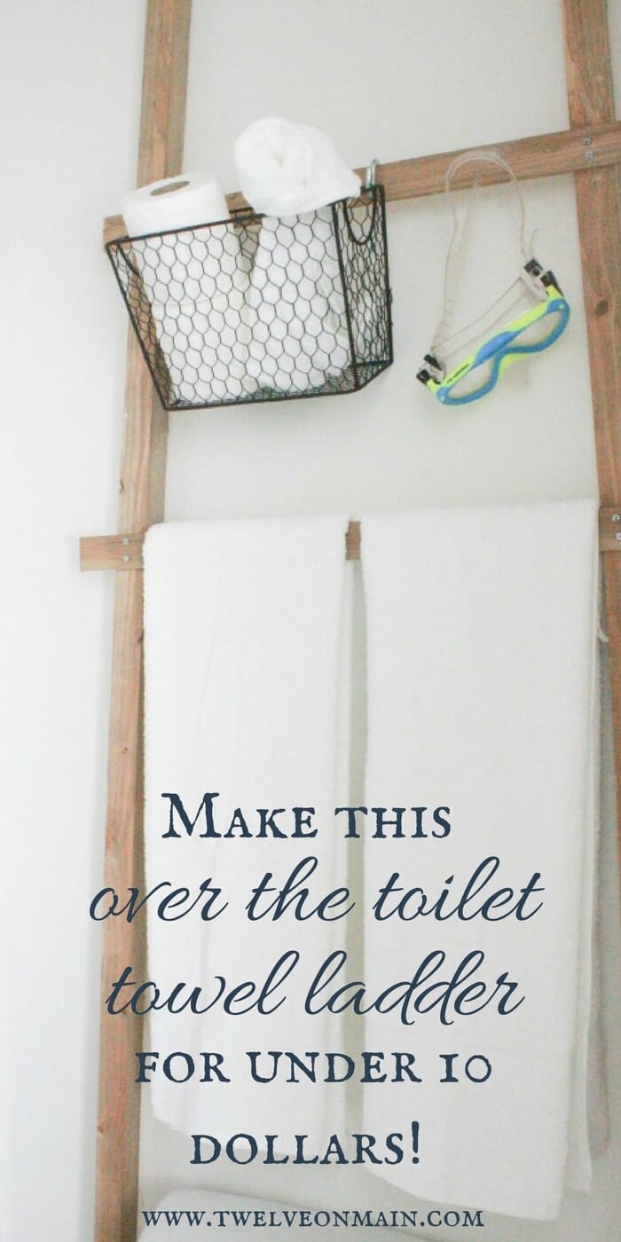 Make this over the toilet towel storage ladder! Its easy and so stylish and you can make it in under an hour!