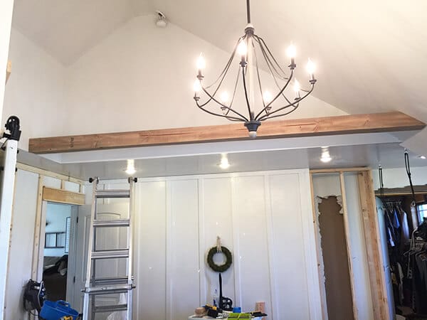 Look at these amazing faux wood beams that we installed in our bedroom!
