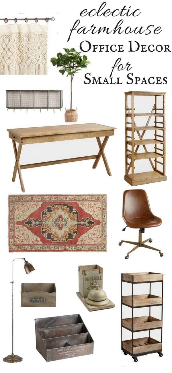 This post is all about eclectic farmhouse office decor. If you are looking to spruce up your small space, or add some style to your home check this out!