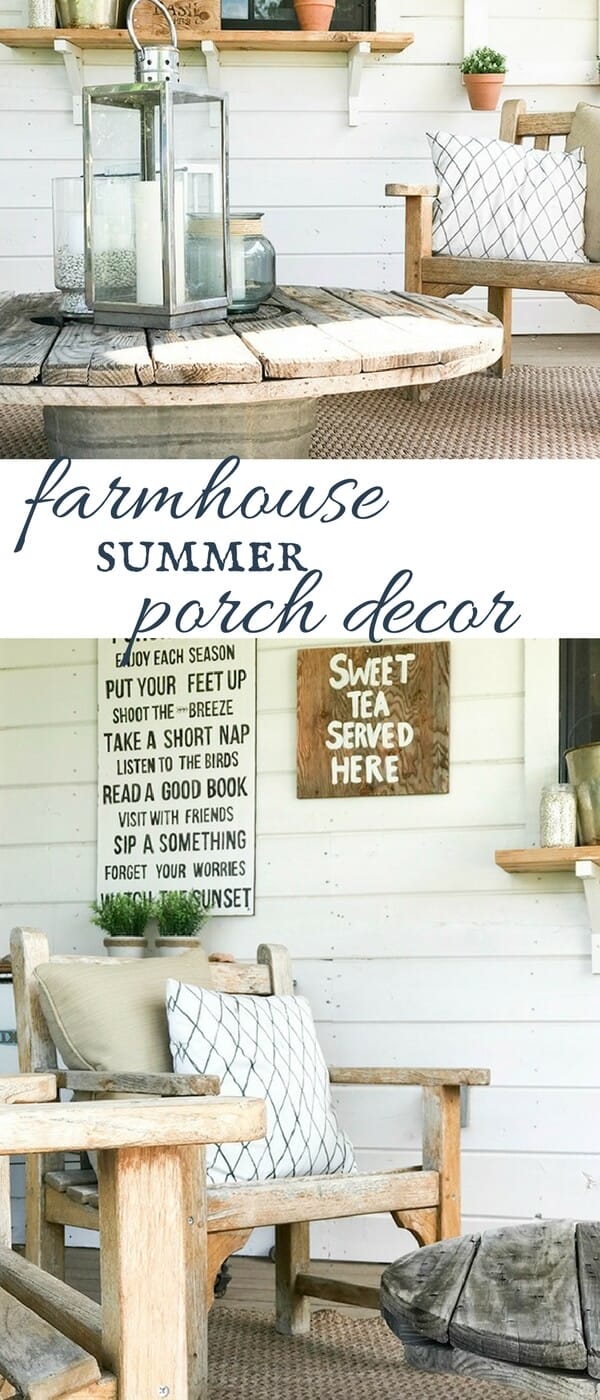 I love this farmhouse summer porch decor by Twelve On Main! Such simple and creative ways to create a lovely outdoor space.