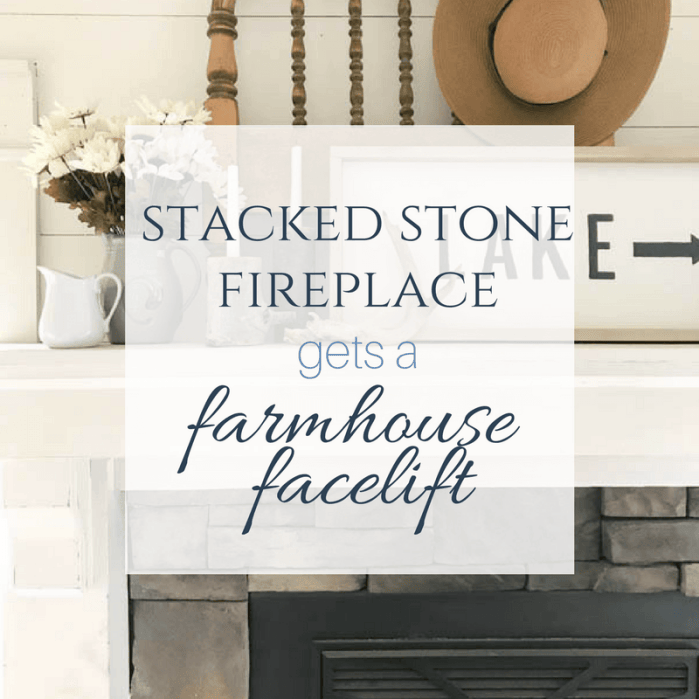 You have to see how they transformed this fireplace into a farmhouse style stacked stone fireplace. Love the shiplap accents and the handmade corbels!  This stone fireplace surround is beautiful!
