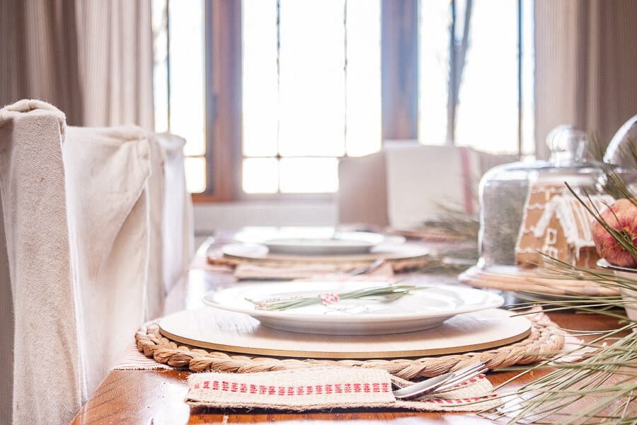 Red and White Farmhouse Christmas Tablescape - Twelve On Main