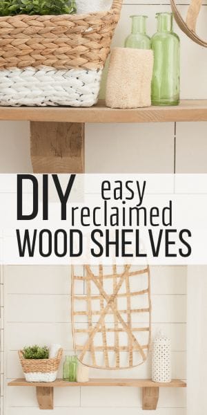 Making rustic wood shelves can be so much easier than you would think! Come see how I added unique rustic wood shelves to my farmhouse bathroom with reclaimed wood! #TwelveOnMain #shelves
