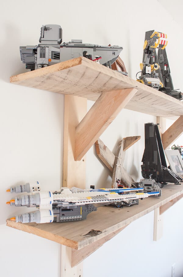 These rustic shelves are perfect to store and display my sons Lego collection in style!