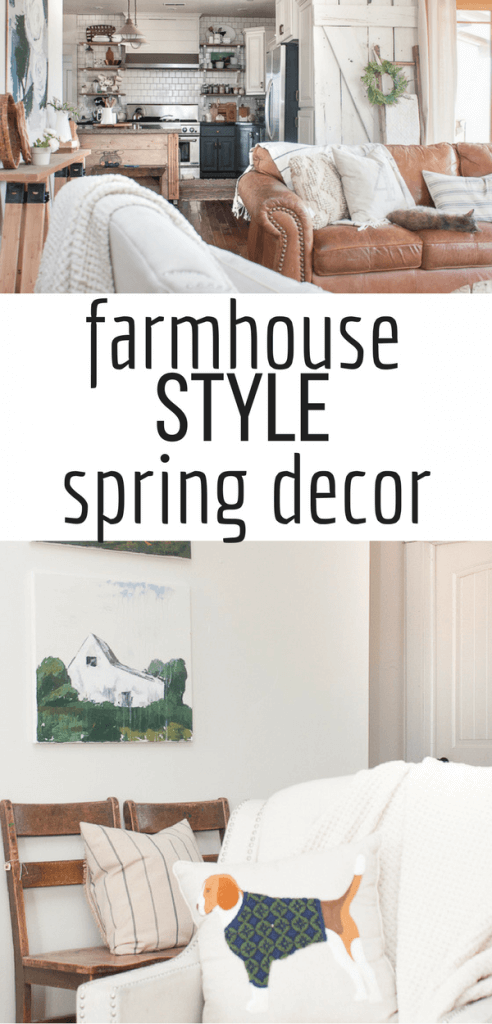 Farmhouse spring home decor for the win! Custom landscape artwork as well as abstract floral art. Beautiful muted colors with pops of green and fun touches of whimsy #TwelveOnMain #farmhousedecor #springdecor