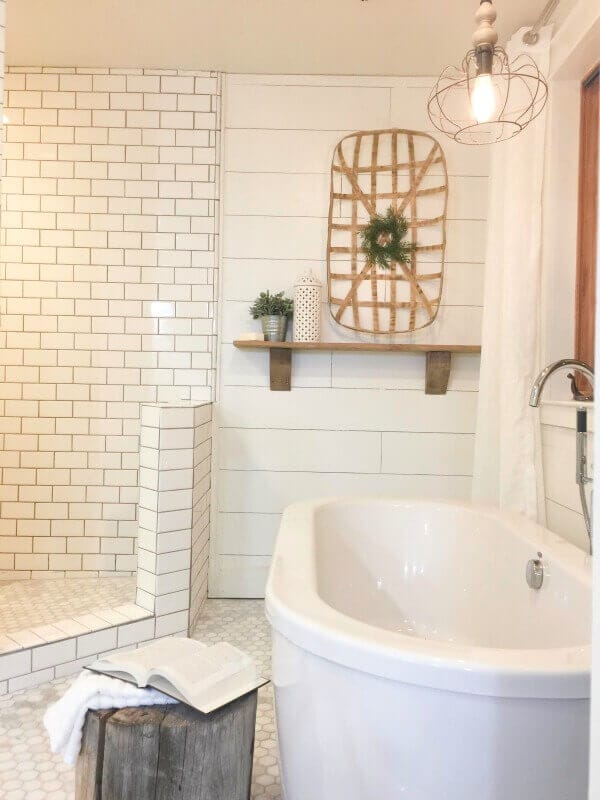 Farmhouse tiles in the bathroom. Come get inspiration for all things farmhouse tiles and what you can use in the bathroom, kitchen and laundry room!