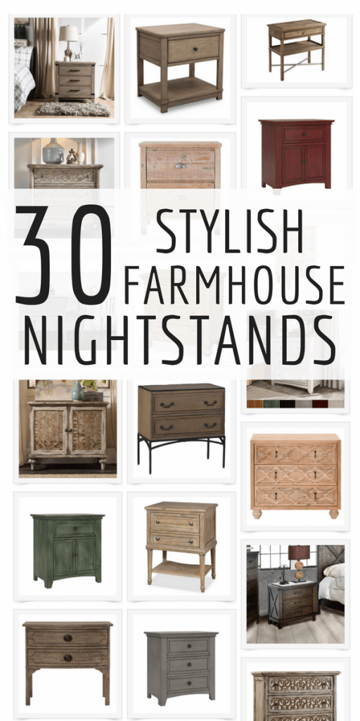 Over 30 stylish farmhouse nightstands that will take your bedroom from blah to amazing!  Plus bonus tips on how to choose the right nightstand for your room! #TwelveOnMain #farmhouse #farmhousedecor #homedecor