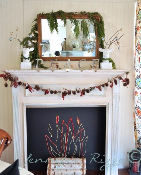 Cute faux fireplace insert made from yarn