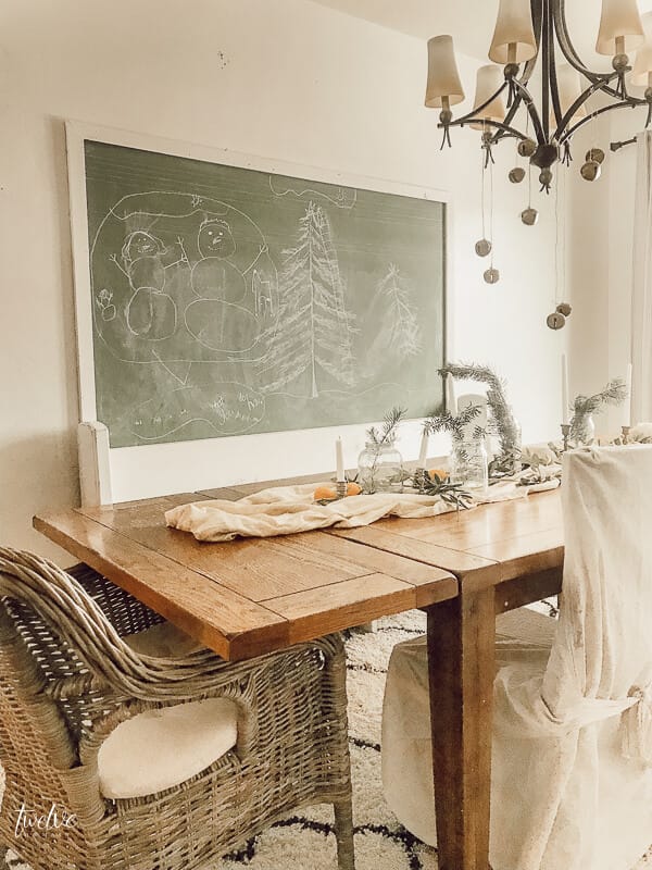 Vintage green chalkboard in the dining room so the kids can create and have fun!