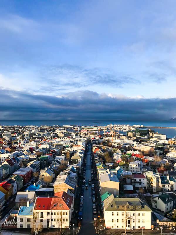The view from the famous concrete Lutheran church Hallgrímskirkja in Iceland