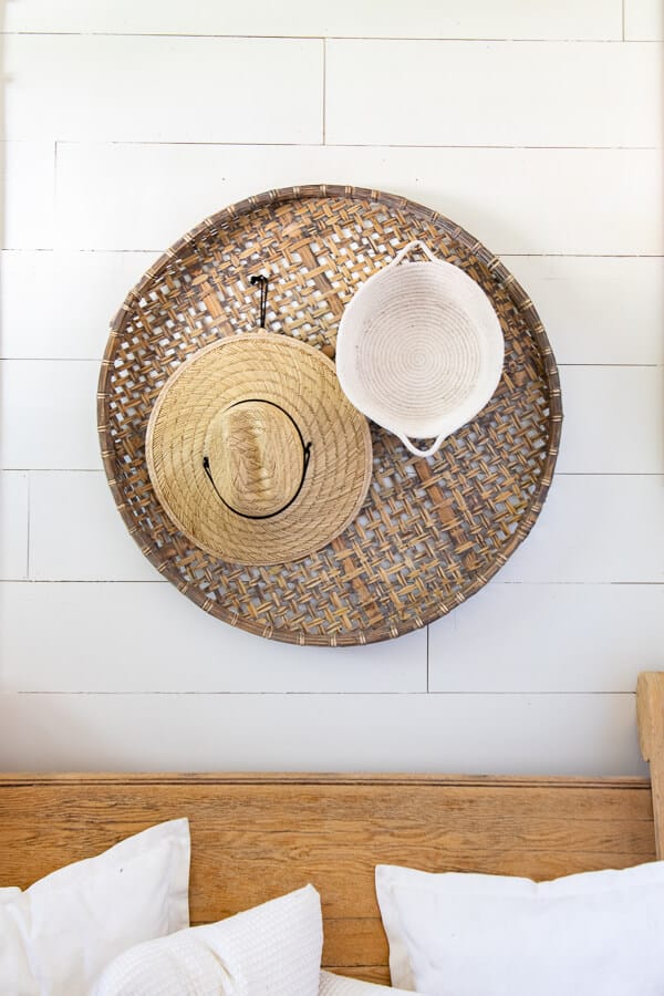 Large baskets hung on the wall as wall decor in the entryway