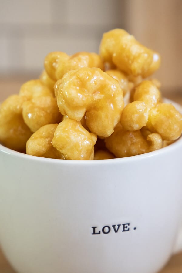 Make these soft and chewy caramel puffed corn treats!  You can eat them fresh or bake them to give them a crispy texture. We love them chewy and soft!