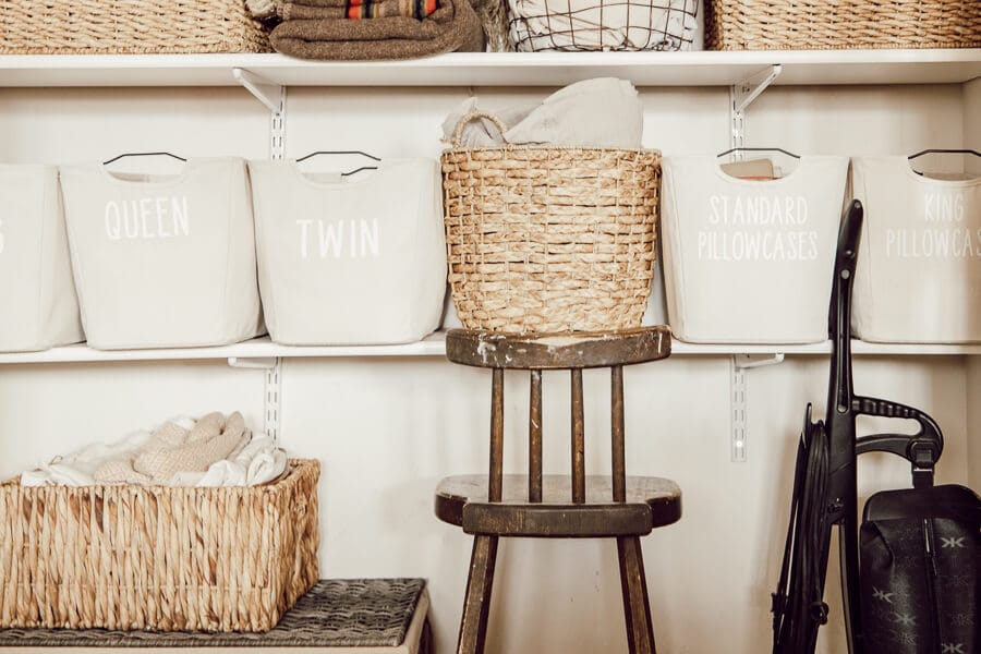 Wicker Storage Basket for Shelf, Closet Organizer With Label
