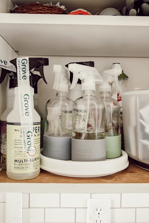 How to clean and organize a cleaning cabinet like a boss. Add all natural safe cleaners to your routine as well! I have all the details and tips!