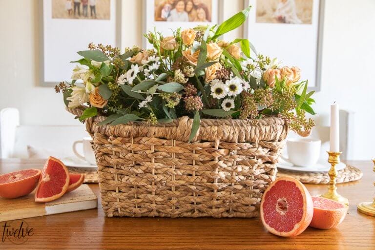 Easy Spring Flower Arrangement Using a Basket