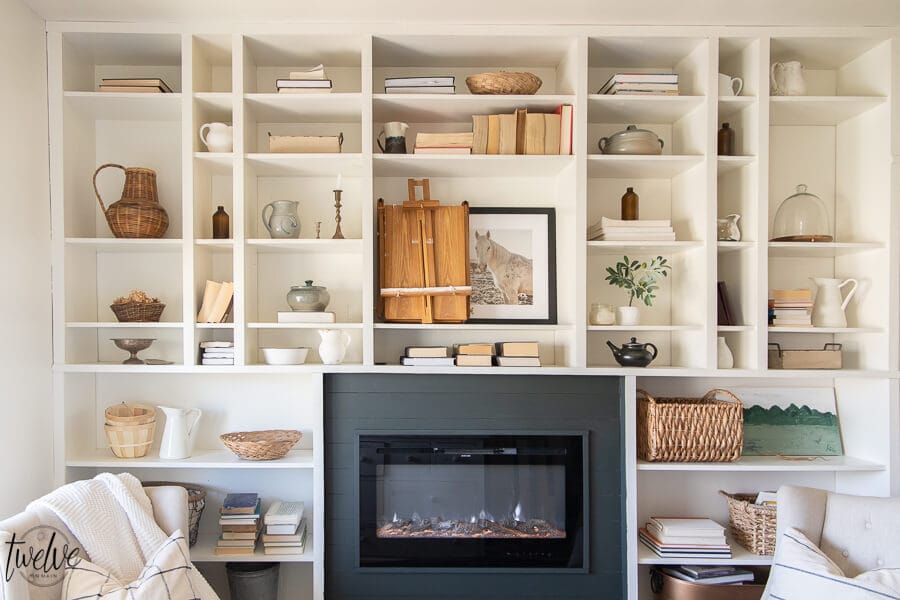 Gorgeous Office Bookshelves With A Built In Electric Fireplace - Twelve On  Main