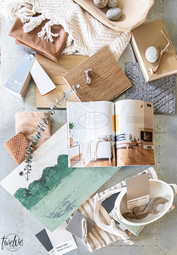 Get living room decor inspiration!  Check out my living room mood board ideas, flooring ideas using Carpet One "twenty for 2020" flooring collection, combined with fabrics, found object, paint colors and more.