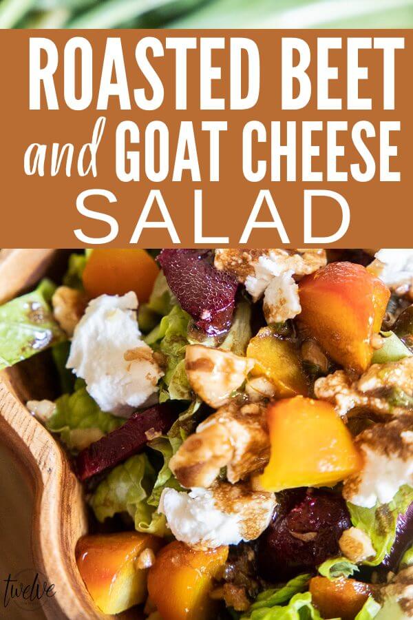 The perfect combination.  Roasted beets and goat cheese salad with romaine lettuce, walnuts, and a homemade balsamic dressing.