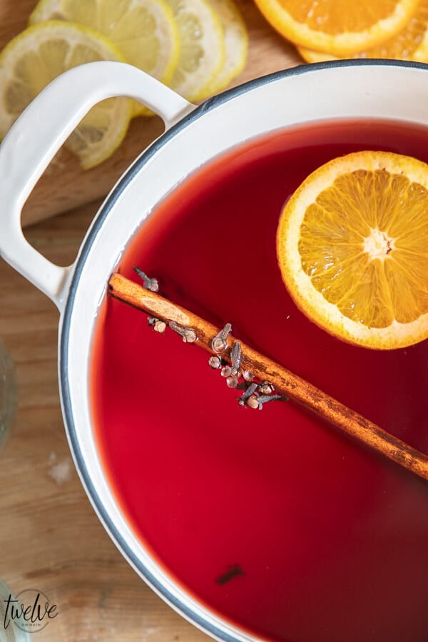Delicious holiday wassail with cranberry juice, apple juice and Doterra essential oils!