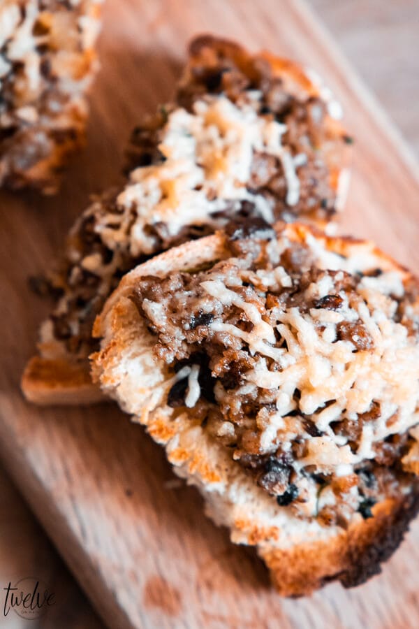 This is an amazing holiday appetizer idea! This sausage and mushroom bruschetta is so flavorful and hearty.