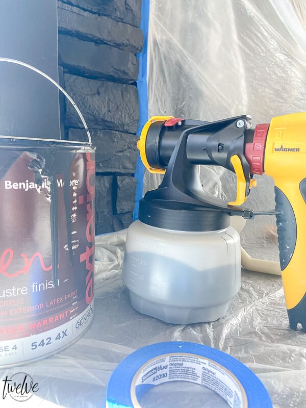 How to paint a stone fireplace with a Wagner paint sprayer.