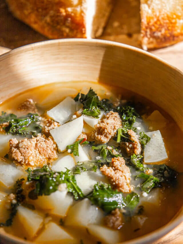Hearty Potato, Spicy Sausage, and Kale Soup