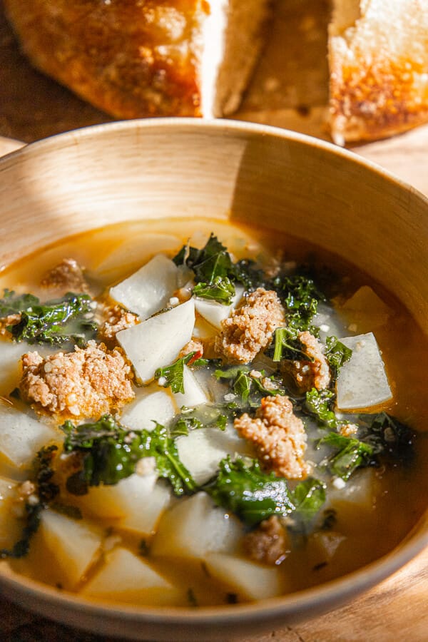 Hearty and Potato, Spicy Sausage and Kale Soup