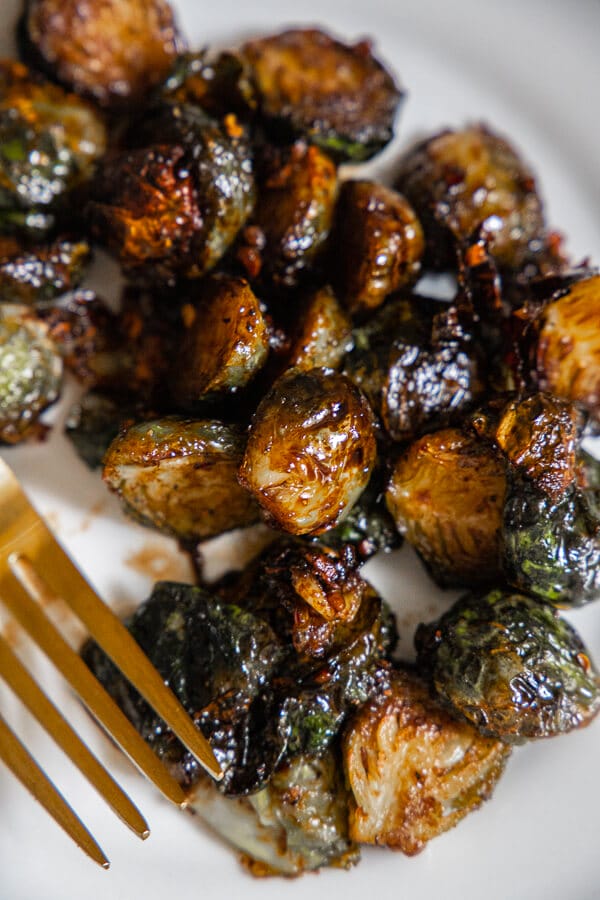Air Fryer Roasted Maple and Balsamic Brussel Sprouts