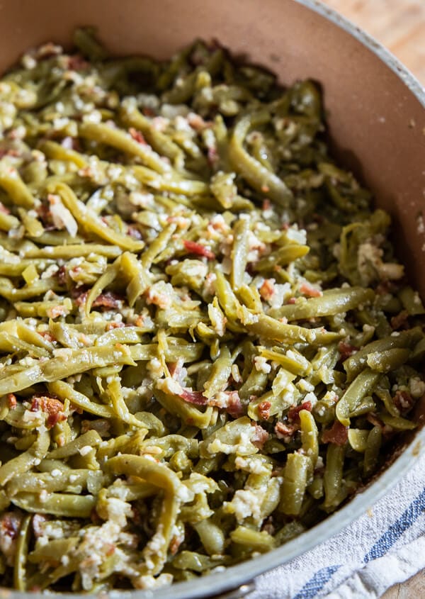 Spicy Sauteed Green Beans with Bacon and Parmesan