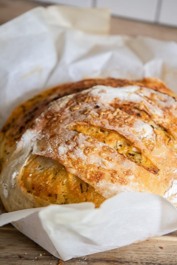 Easy Sourdough Bread Recipe with Herbs, Garlic and Sharp Cheddar