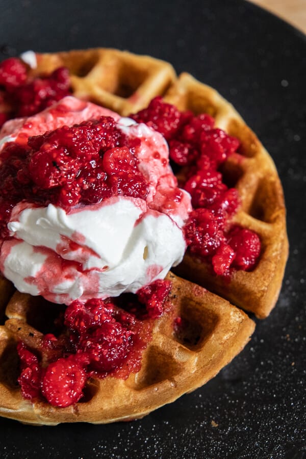 Make these crispy, light and fluffy overnight sourdough waffles right now! Use your sourdough discard, it takes a couple of minutes to make.
