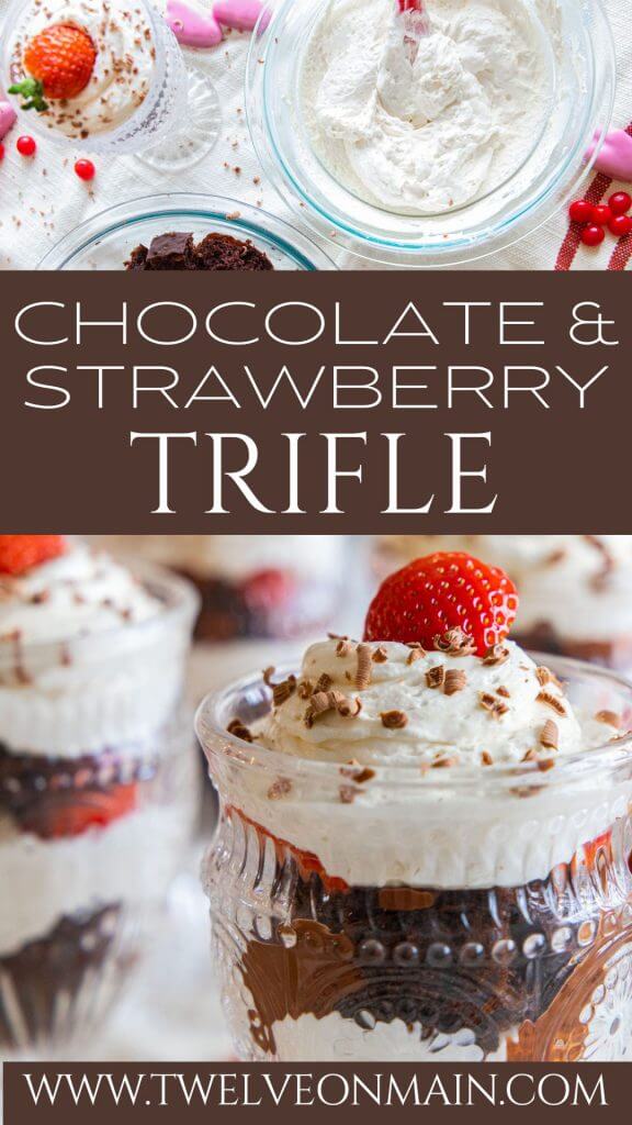 This is the best brownie trifle recipe. With the combination of brownies or chocolate cake, pudding/cool whip filling, strawberries, and homemade chocolate sauce, this is easy to make and looks amazing! It tastes amazing and is a sweet treat to make for Valentines Day or any day. Its a great Valentines dessert, and the individual trifles are adorable!