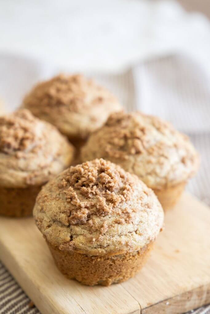 How to make easy sourdough discard cinnamon streusel muffins using your sourdough discard. These are so easy to make and taste amazing! With the combination of tangy sourdough discard and sweet and spicy cinnamon streusel this is the perfect breakfast treat and a great snack! It is also a great way to use up that sourdough discard.