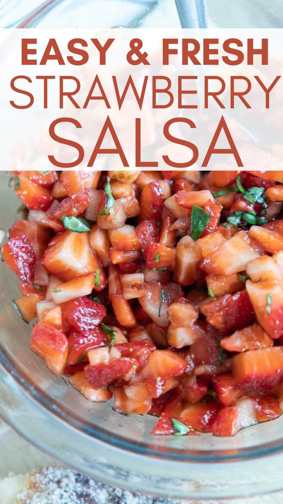 A combination of fresh strawberries, herbs, balsamic vinegar, and brown sugar creates an amazing and fresh take on a summer dessert. Enjoy this strawberry salsa with cinnamon and sugar chips, sweet breads, cakes, and more.