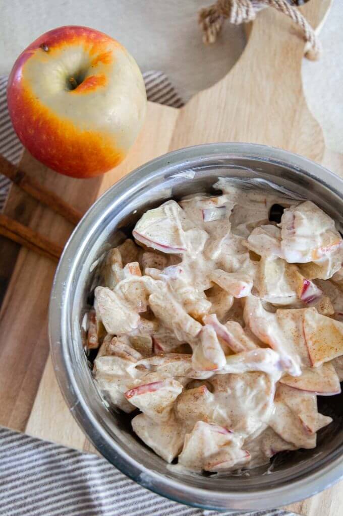 Make this easy 4 ingredient apple salad that is a great high protein snack or dessert! Its easy to make and tastes amazing.