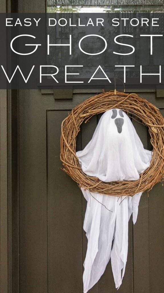 This ghost Halloween door wreath DIY using Dollar Tree items is the cutest and most affordable Halloween decor this year!!