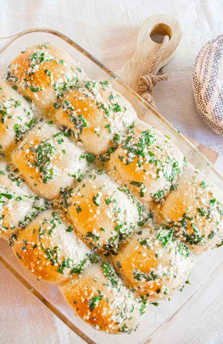 Easy Herb and Garlic Butter Dinner Rolls with Parmesan