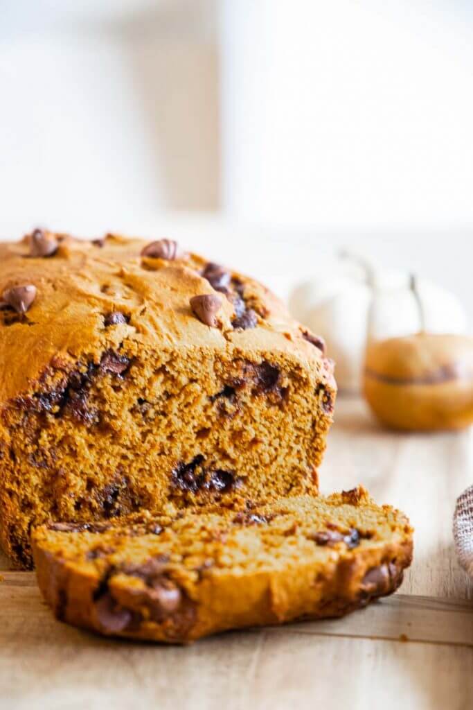 How to make easy pumpkin bread with chocolate chips. This is a decadent fall treat perfect for a get together or to gift someone!